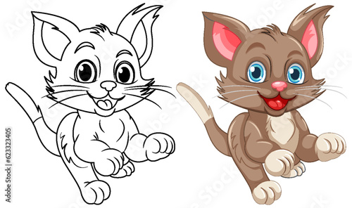 Cat doodle coloring page for children