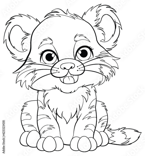 Cute Baby Tiger Cartoon Character Outline for Colouring