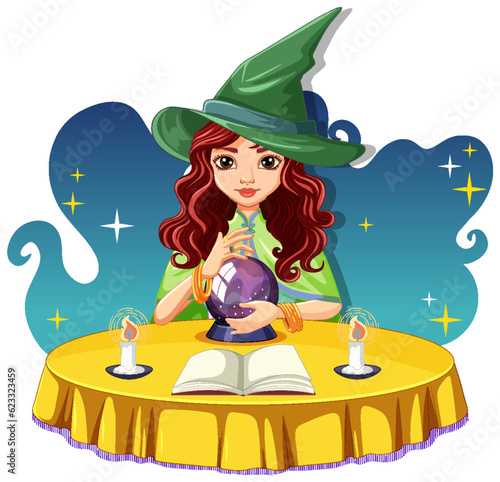 Witch with magic spell cartoon