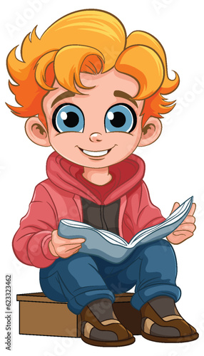 Boy sitting and reading the book