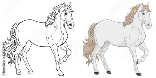 White horse cartoon isolated