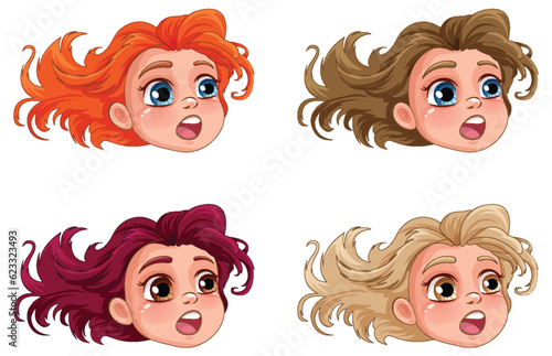 Set of girl diffrent hair colour