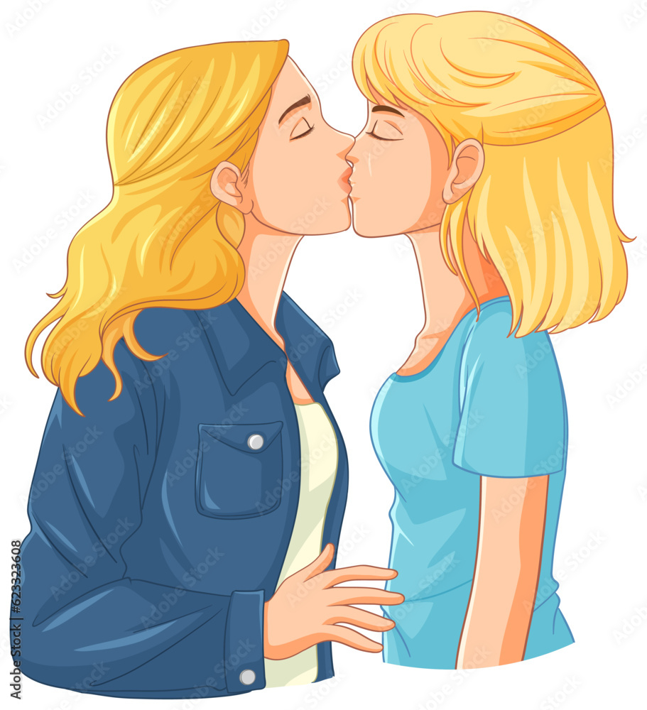 Lesbian couple cartoon kissing Lesbian couple cartoon kissing