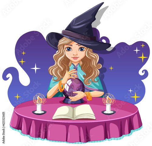 Witch with magic spell cartoon