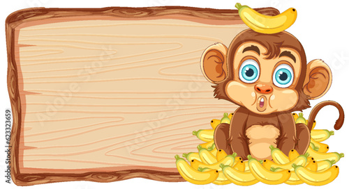 Cute monkey with wooden sign board
