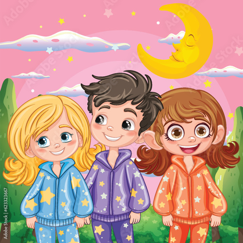 Group of friends wearing pajamas at the garden
