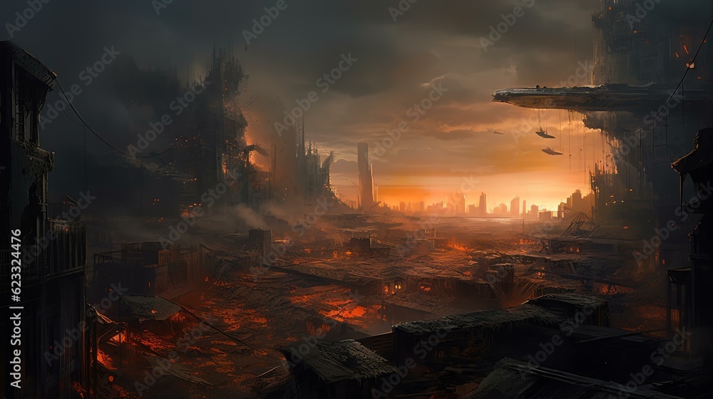 火事で燃える都市・エイリアンに侵略された都市・戦争・地球滅亡
