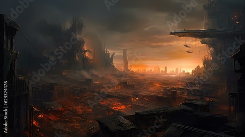 火事で燃える都市・エイリアンに侵略された都市・戦争・地球滅亡
 photo