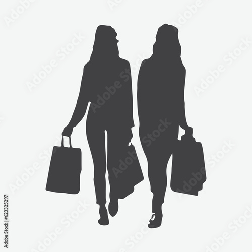 Double the Style: Captivating Silhouettes of Young Twins Walking with Shopping Bags