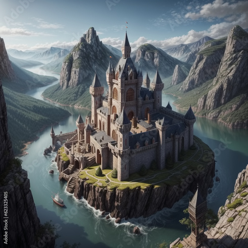 Castle on cliff. Generative AI
