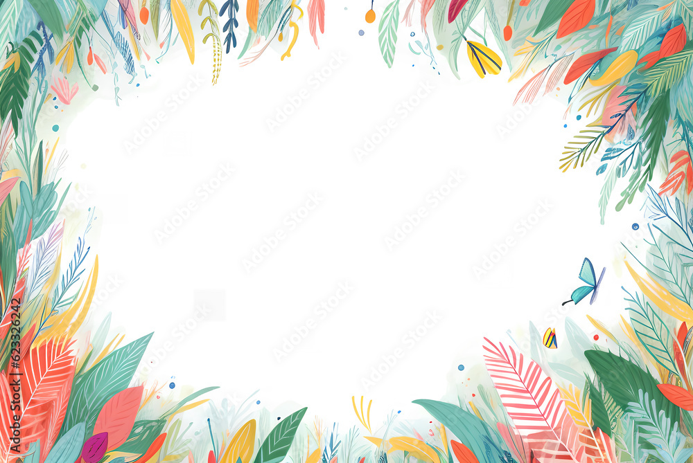 beautiful and colorful cartoon Flora background with copy space, Ai Generative
