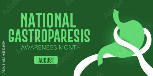 Gastroparesis awareness month August backdrop with white ribbon awareness concept. Vector poster design. photo