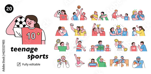 A collection of teenager sports characters. mega set. outline simple vector illustration. photo