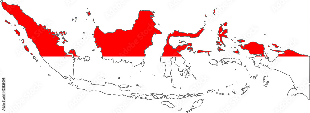 Indonesia map in red white, Indonesia flag icon logo symbol transparent background