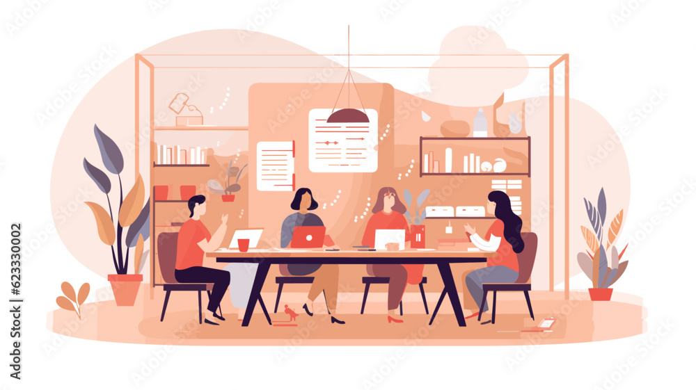 Fototapeta premium Conceptual vector illustration of a meeting scene at a company.
