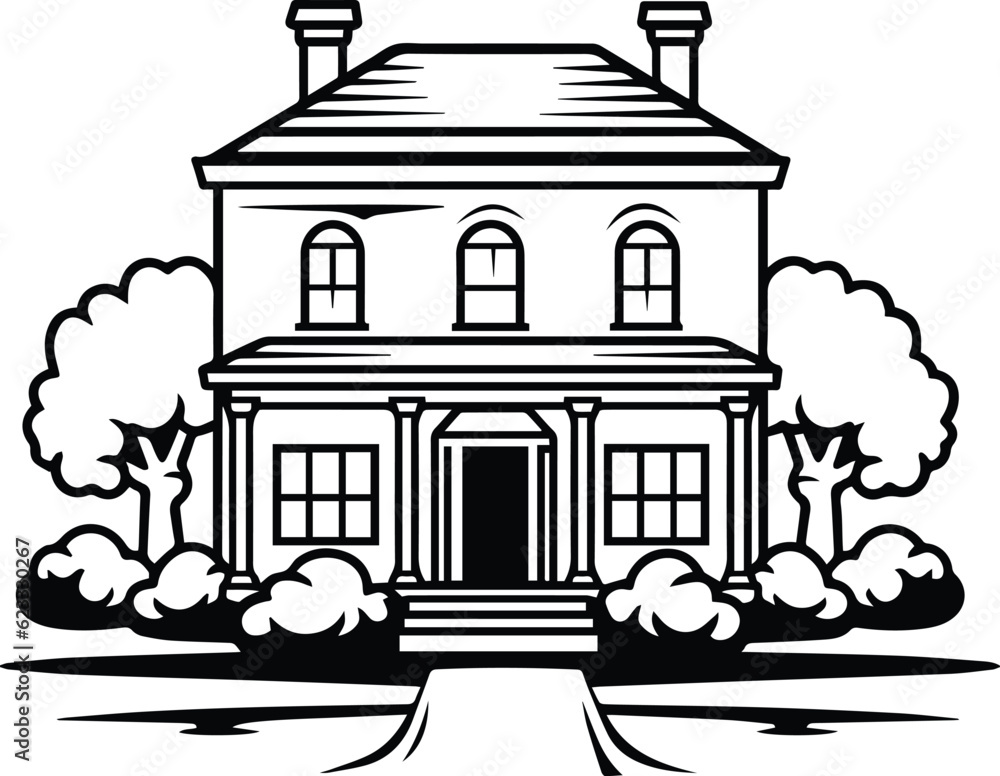 Colonial House Logo Monochrome Design Style