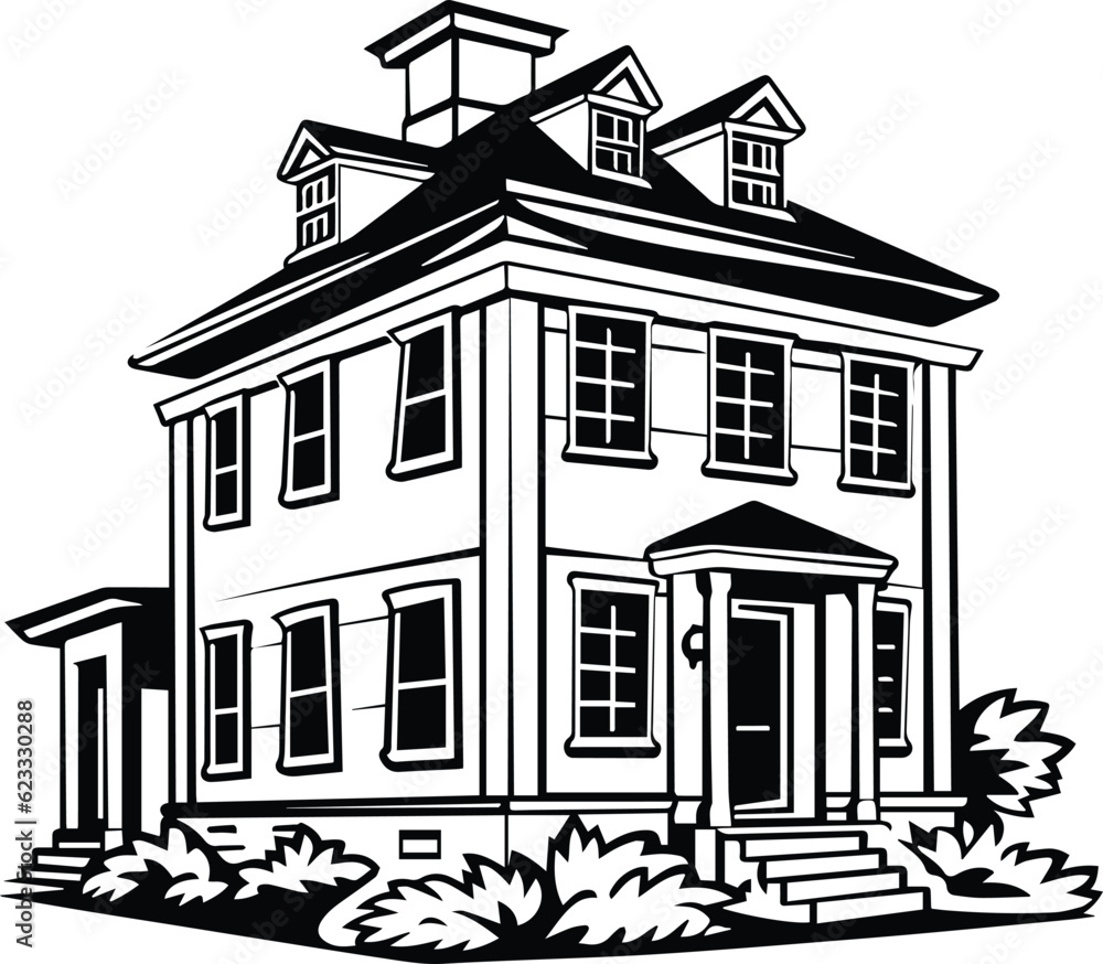Colonial House Logo Monochrome Design Style