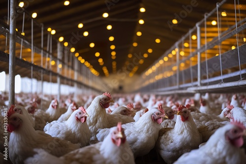 Chicken Farm for growing broiler chickens to the age of one and a half months, AI Generative