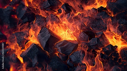 Burning coals from a fire abstract background. AI Generative