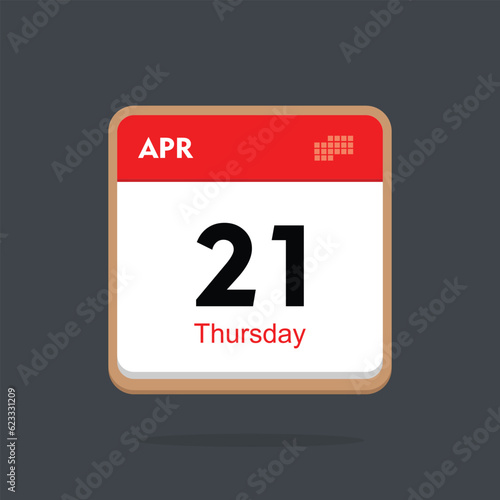 thursday 21 april icon with black background, calender icon