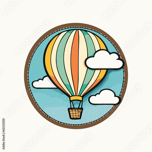 Air balloon flying in the sky with colorful clouds