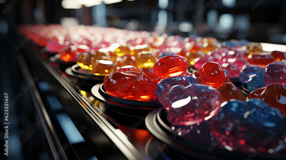 Sweets candy on factory conveyor. Generative Ai Sweets candy on factory conveyor. Generative Ai