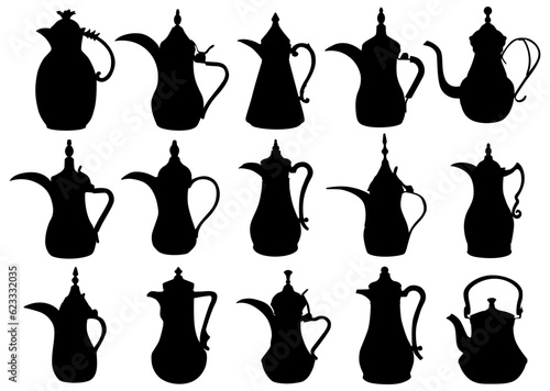 Set collections Arabian Teapot black silhouette icon design vector Illustration