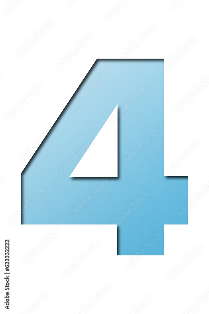 number cut paper 4 light blue colors isolated on transparent background number cut paper 4 light blue colors isolated on transparent background