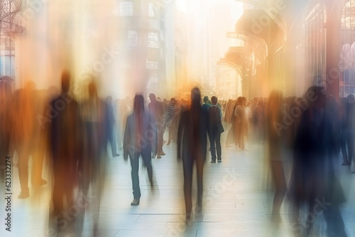 Blurred business people walking in the city scape , AI Generative