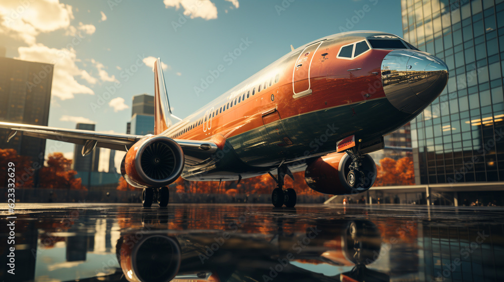 Obraz premium Airplane flying. Generative Ai