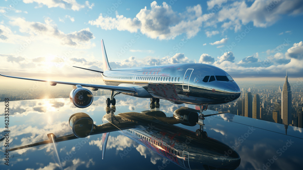 Obraz premium Airplane flying. Generative Ai