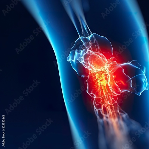 A cgi view of an inflamed joint on blue. AI Generative