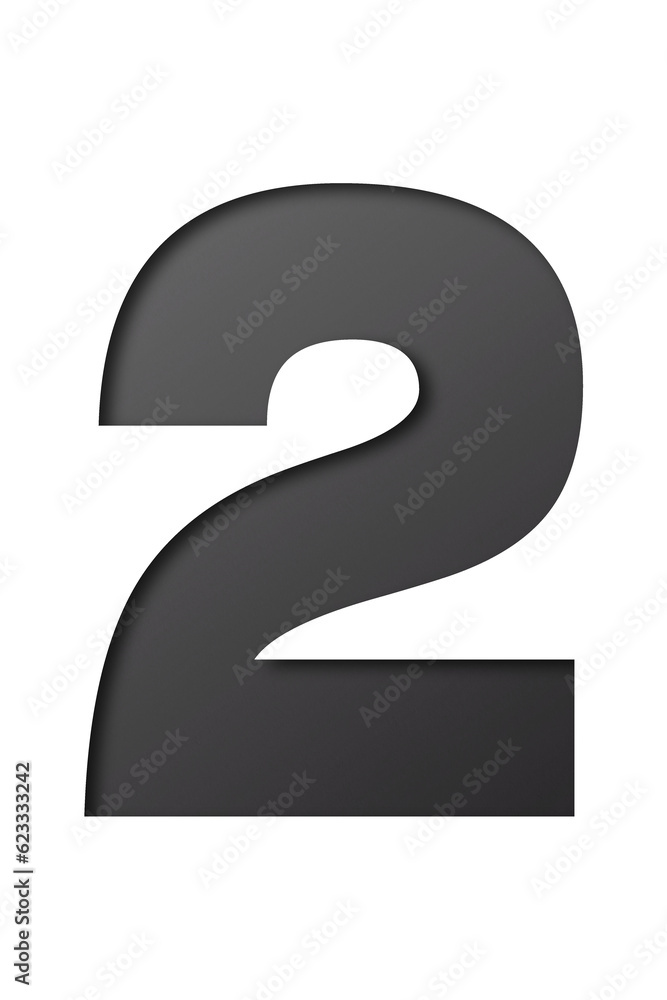 number cut paper 2 black gray isolated on transparent background number cut paper 2 black gray isolated on transparent background