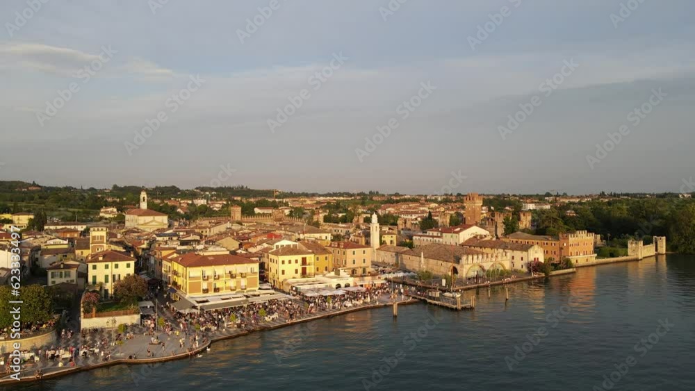 Flying a drone over a crowded market in Lazise, Italy Flying a drone over a crowded market in Lazise, Italy