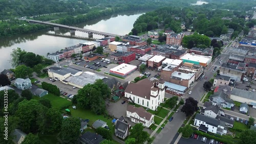 Owego, New York on the Susquehanna River, aerial drone. photo