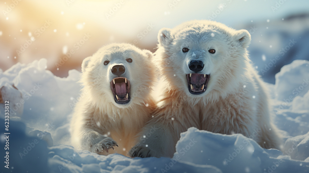 Two bear at winter. Generative Ai