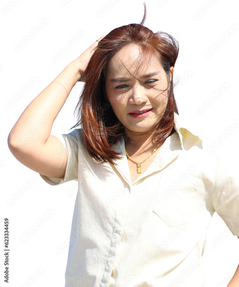 close-up asia woman and her hair is flying in wind close-up asia woman and her hair is flying in wind