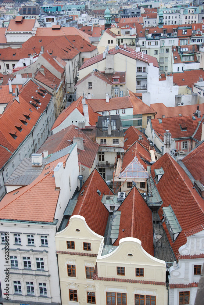 Vertical aerial view of the historic buildings in the Old Town of Prague, Czech Republic Vertical aerial view of the historic buildings in the Old Town of Prague, Czech Republic