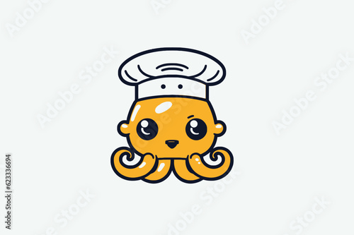 Cute octopus in chef hat. Vector illustration on white background.