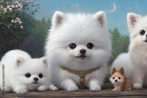 white pomeranian puppy, generative ai, 생성형, 인공지능