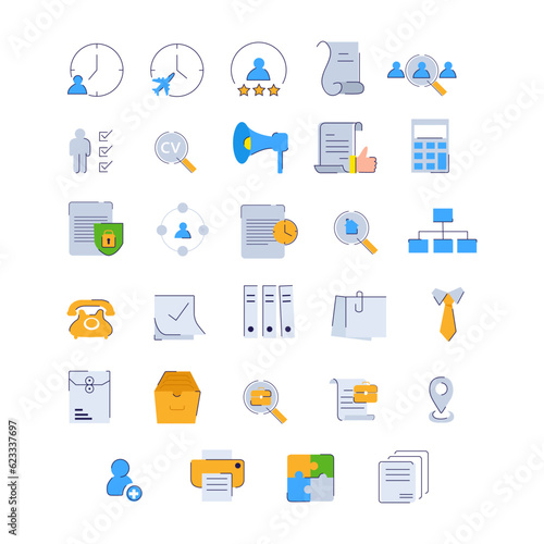 icon set human resource management office employee recruitment attendance report system