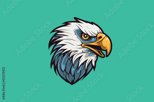 Eagle head vector illustration isolated on turquoise background. Eagle head mascot