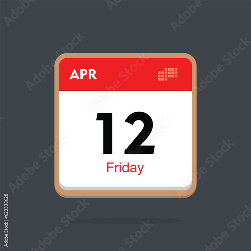 friday 12 april icon with black background, calender icon