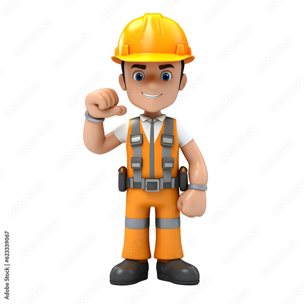 3D rendering, cartoon figure of a builder isolated 3D rendering, cartoon figure of a builder isolated