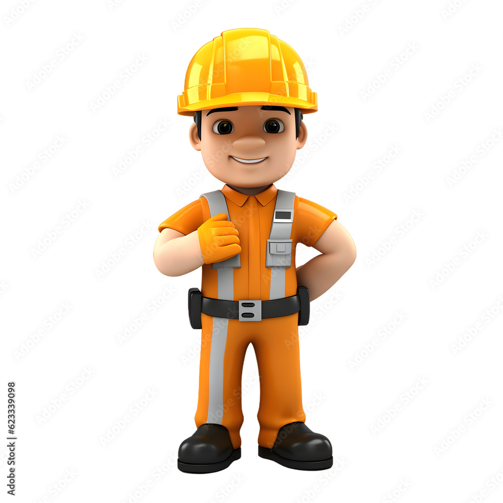 3D rendering, cartoon figure of a builder isolated 3D rendering, cartoon figure of a builder isolated