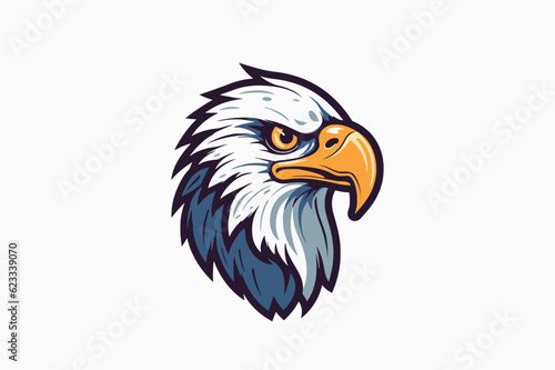 Eagle head mascot vector illustration on a turquoise background.
