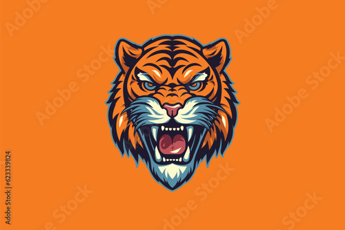Tiger head mascot logo with modern illustration concept style for badge, emblem and t-shirt printing.