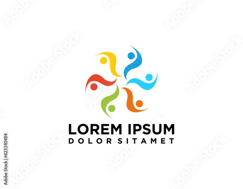 Abstract People Care Logo. Human Icon with Circular Two Hands Symbol. Flat Vector Logo Design Template Element.