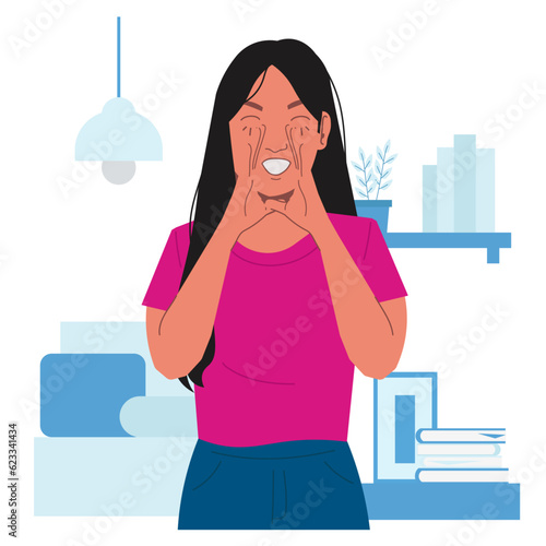 woman excited expression in flat illustration