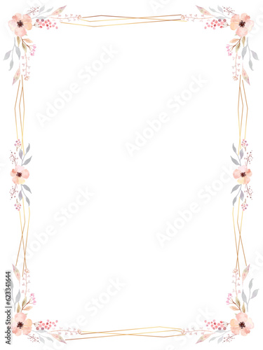 Floral Frame of cute watercolor retro flowers, perfect for wedding invitations and birthday card